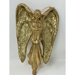Vintage 12" Hanging Gold Angel Ornament with Glittered Wings Christmas‎ Decor